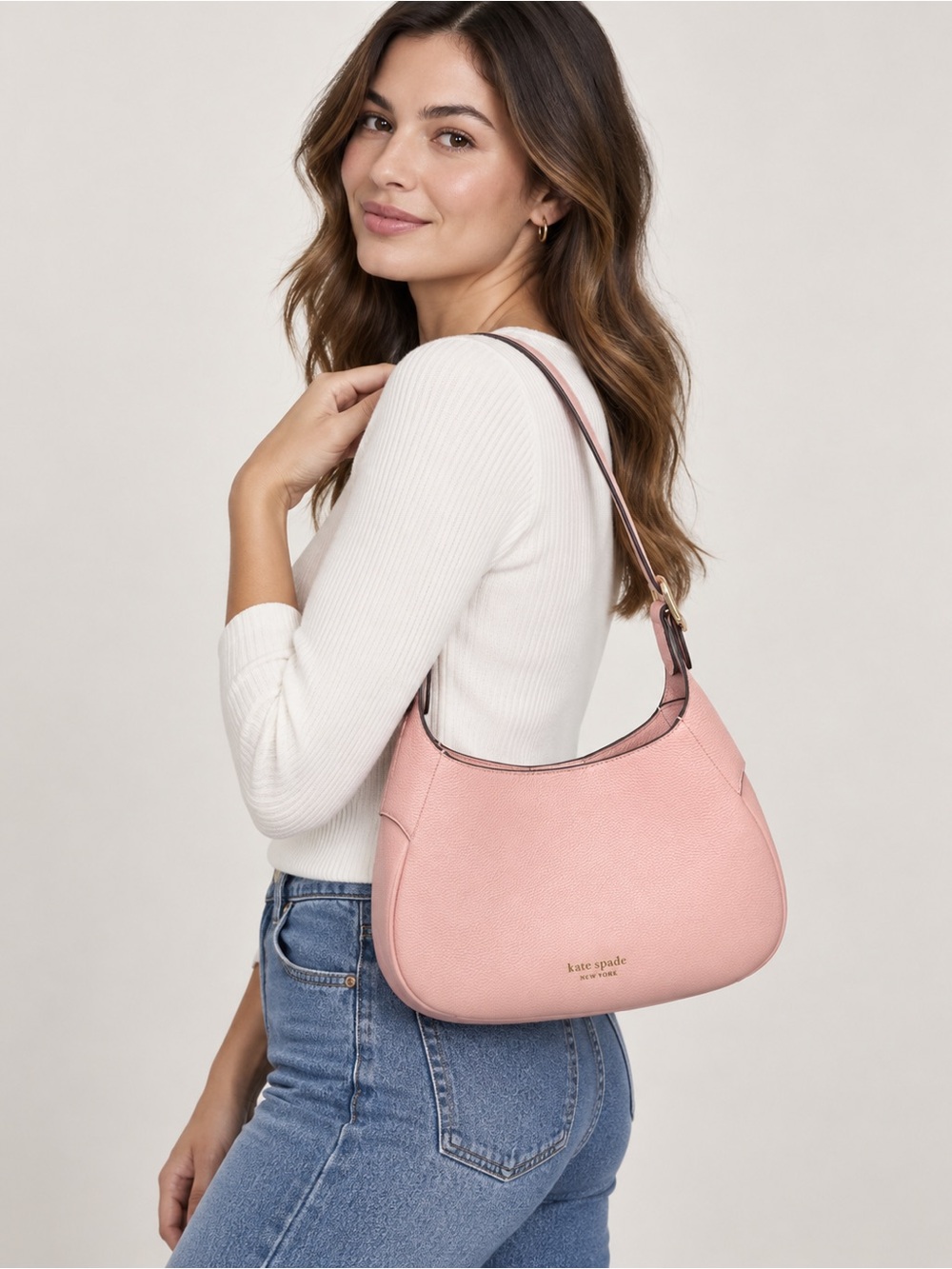 Kate Spade Pink Pebbled Leather Shoulder Bag Hobo Purse w/ Dust Bag & Strap